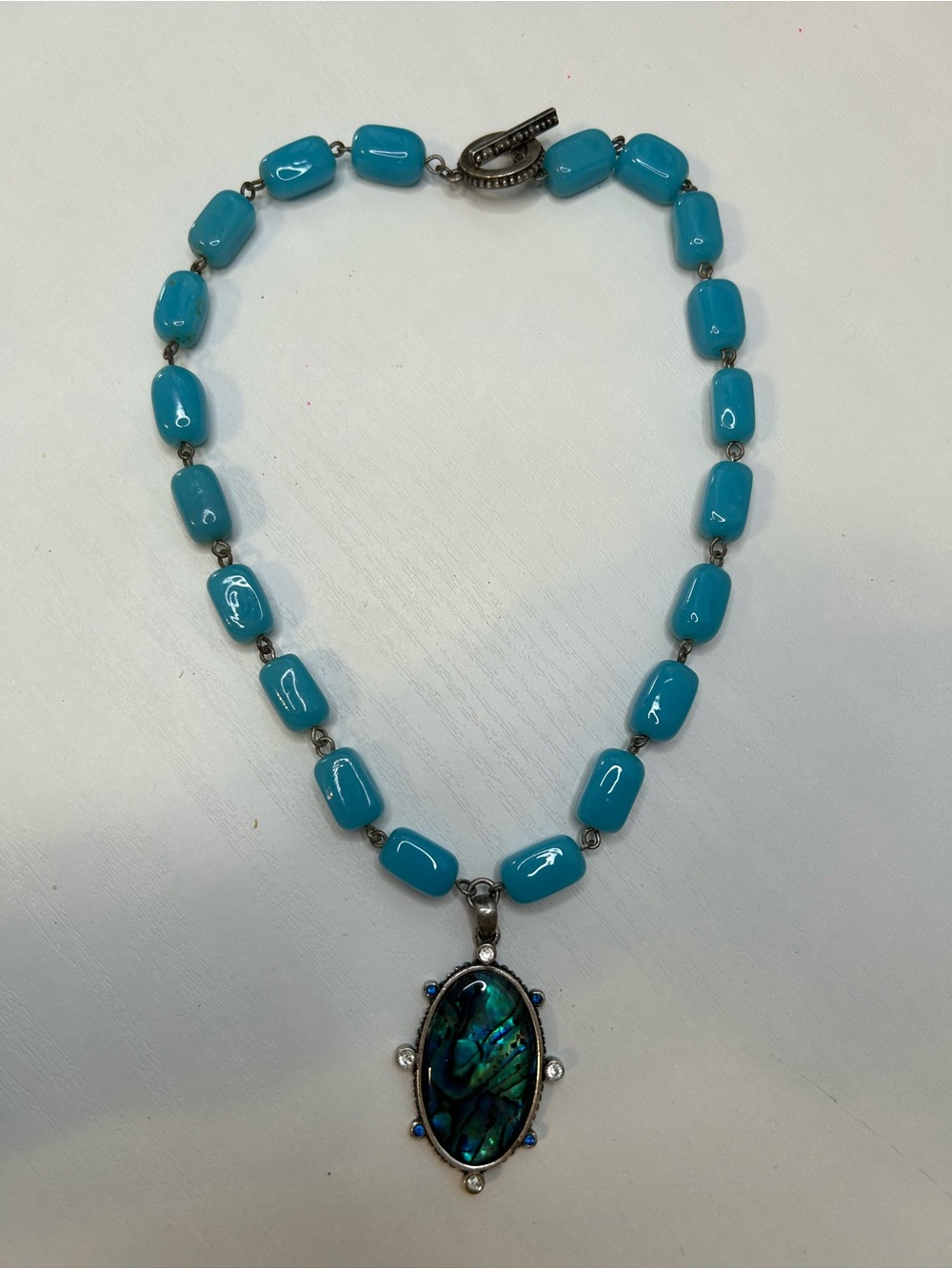 Turquoise Beaded Necklace with Abalone Pendant - Women Jewelry